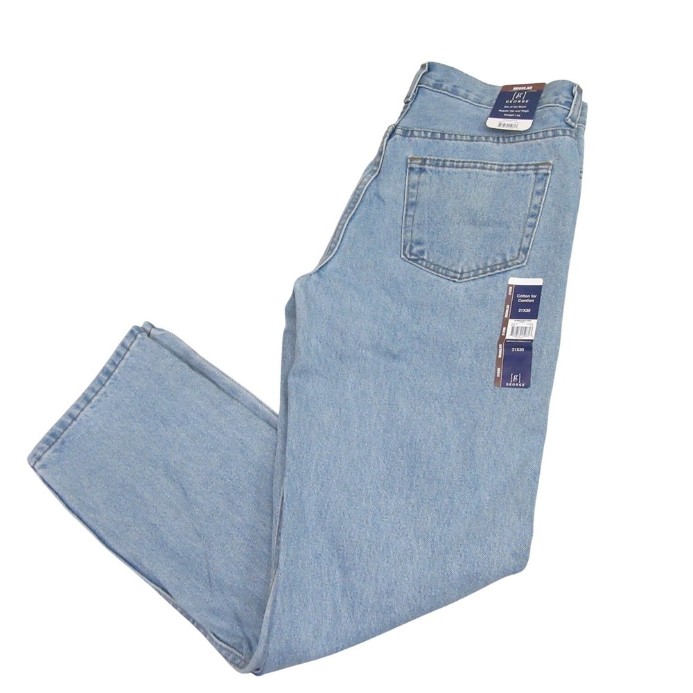 George Mens Straight Leg Jeans 31 x 30 Blue Regular Light Wash Pocket